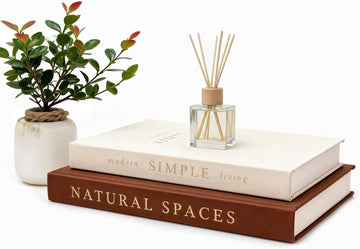 Elegant Decorative Books Set of 2, Linen Covered Decor Books with Gold Lettering & Magnetic Clasps for Storage.