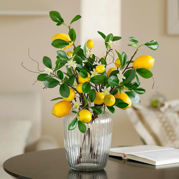 2 Bunches Artificial Lemons Branches Faux Lemons Fruit with Stem Fake Lemon Decoration Farmhouse Decor (Yellow)...