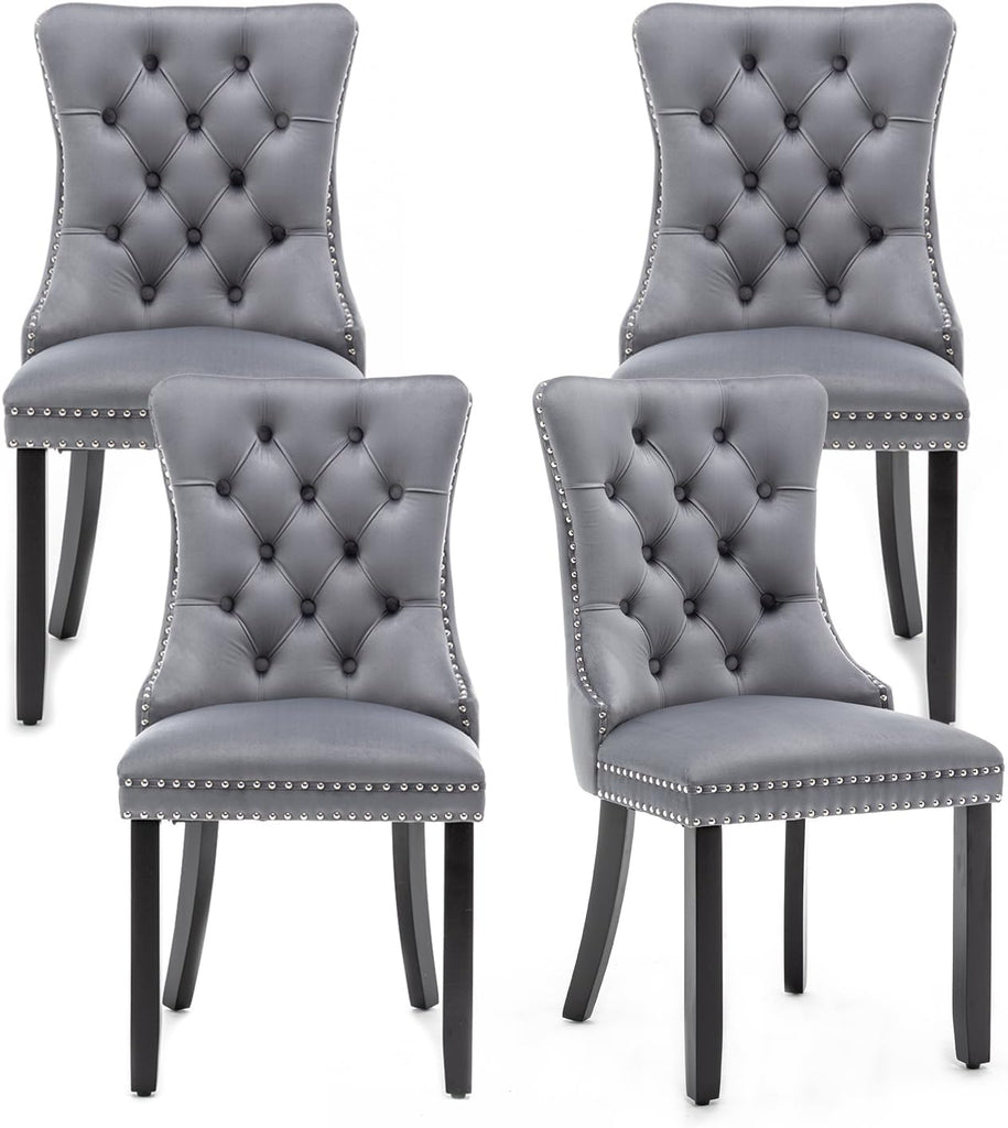 Velvet Dining Chairs Set of 4,Upholstered Dining Chairs with Ring Pull Trim and Button Back,Modern Seating for Kitchen