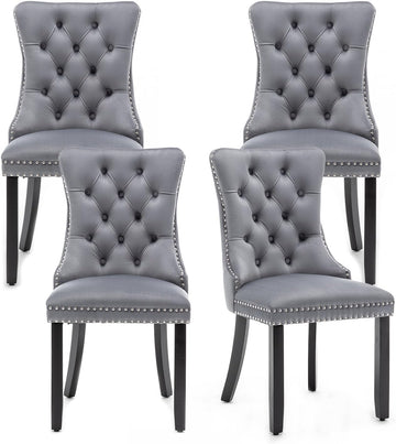 Velvet Dining Chairs Set of 4,Upholstered Dining Chairs with Ring Pull Trim and Button Back,Modern Seating for Kitchen