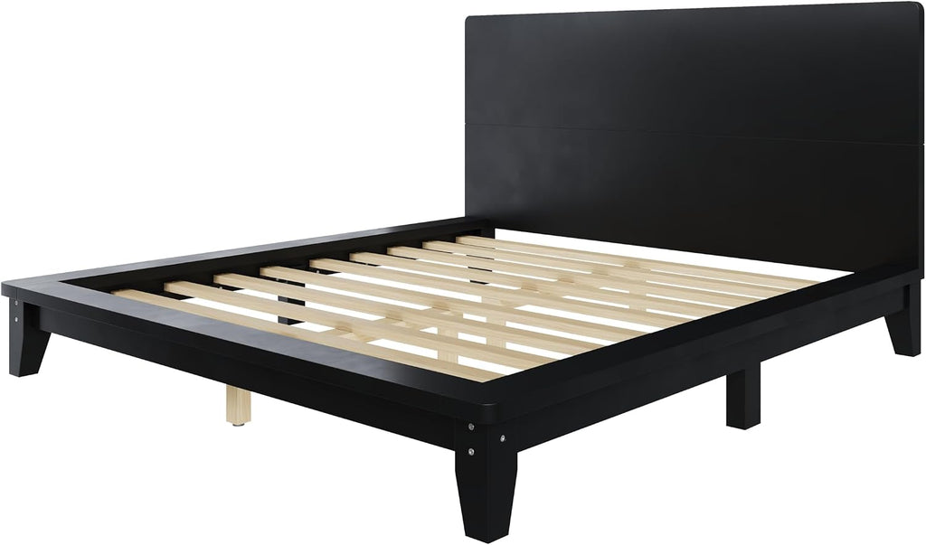 Queen Size Wood Bed Frame with Headboard, Japanese Platform Bedframe
