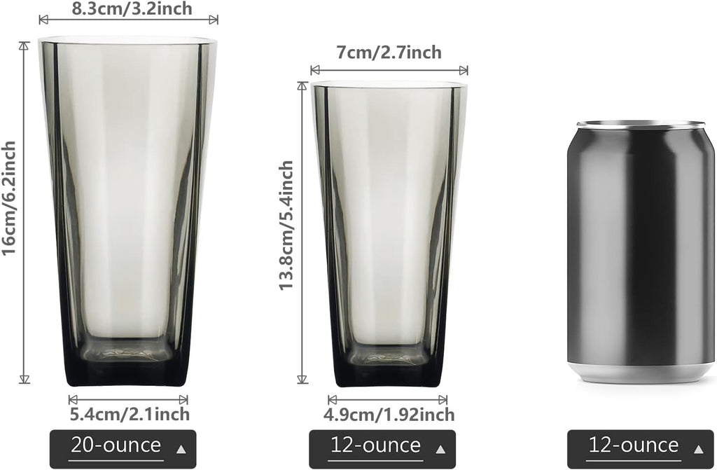 20-Ounce Reusable Plastic Water Tumbler, Clear Shatterproof Drinking Glasses, BPA Free, Set of 6 (20 Oz, Gray)