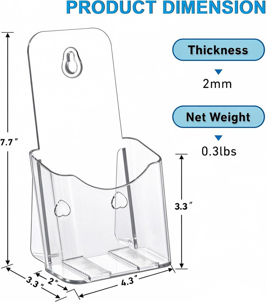 Acrylic Brochure Holder 4 Inches, Clear Flyer Sign Holder, 6 Pack