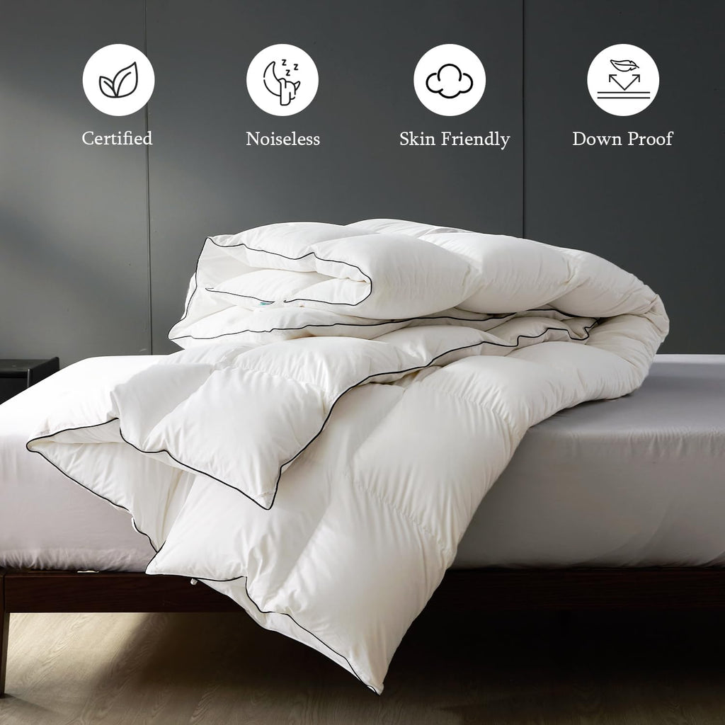 Queen Down Comforter,Medium Weight All-Season Duvet Insert with 8 Loops,Luxury Noiseless Bedding Com