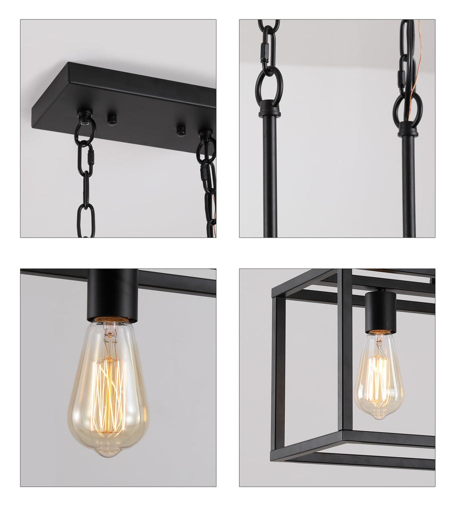 Black Rectangle Kitchen Island Lights Rectangular Modern Industrial Chandelier 5 Lights Linear Vintage Cage Light