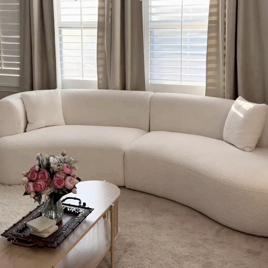 Modern Curved Sectional Living Room Couch, Minimalist Comfy Boucle Fabric Modular Sofa for Apartment