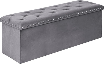 Velvet Storage Ottoman Bench, 43.3" Upholstered Tufted Ottoman with Storage, Folding Footrest Bench , or Entryway
