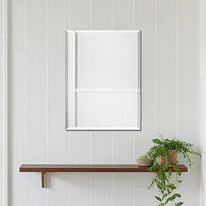 Beveled Bathroom Mirror for Wall, Rectangle Frameless Wall Mirror 16" x 12" Inch for Vanity Living Room Entryway Bedroom