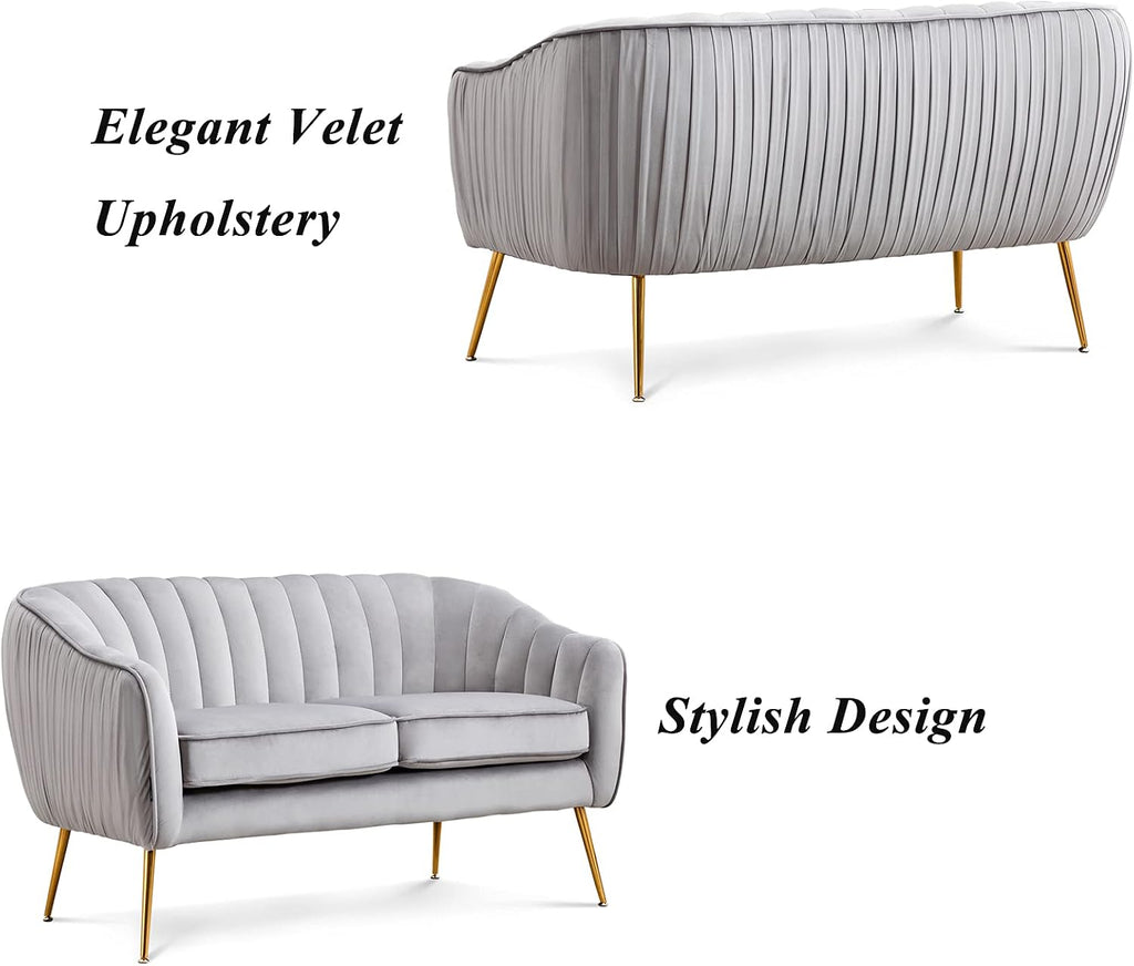 Contemporary Tufted Velvet Tub Barrel Loveseat Sofa Chair Upholstered Couch with Golden Metal Legs Club Two-Seat Sofa