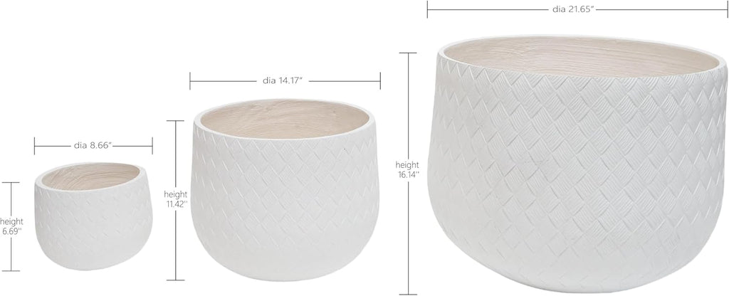 Outdoor Planter Set of 3, Surface Woven Texture Cement Planter with Drainage, Magnesium Composite Frost Resistant