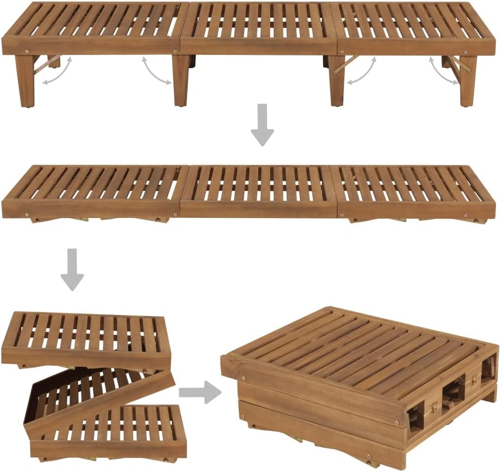 Patio Lounge Chair, Outdoor Chaise Lounge Chair, Folding Sunlounger, Sunbed Poolside Porch Balcony, Solid Acacia Wood