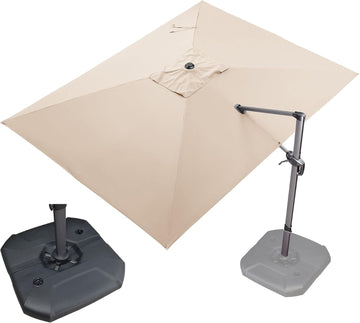 9' X 11.5' Patio Umbrella with Base Outdoor Cantilever Rectangle Umbrella Offset Umbrella with 360-degree Rotation Pool
