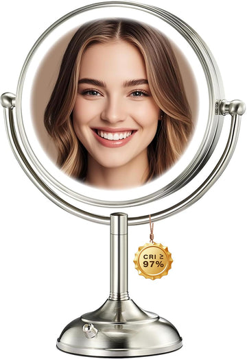 2026 Upgraded 20X lighted makeup mirror with magnification, 9" 1X10X Magnifying Mirror with 3 Color Modes &