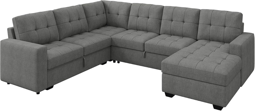 Sleeper Sofa Bed with Storage Chaise, Sectional Couch with Pull Out Bed, U Shaped Sectional Sleeper Sofa Couch, Grey