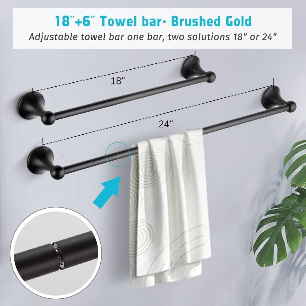 8 Piece Bathroom Accessory Set(Adjustable Towel Bar, Towel Ring, Toilet Paper Holder,Towel Robe Hook), Wall Mounted