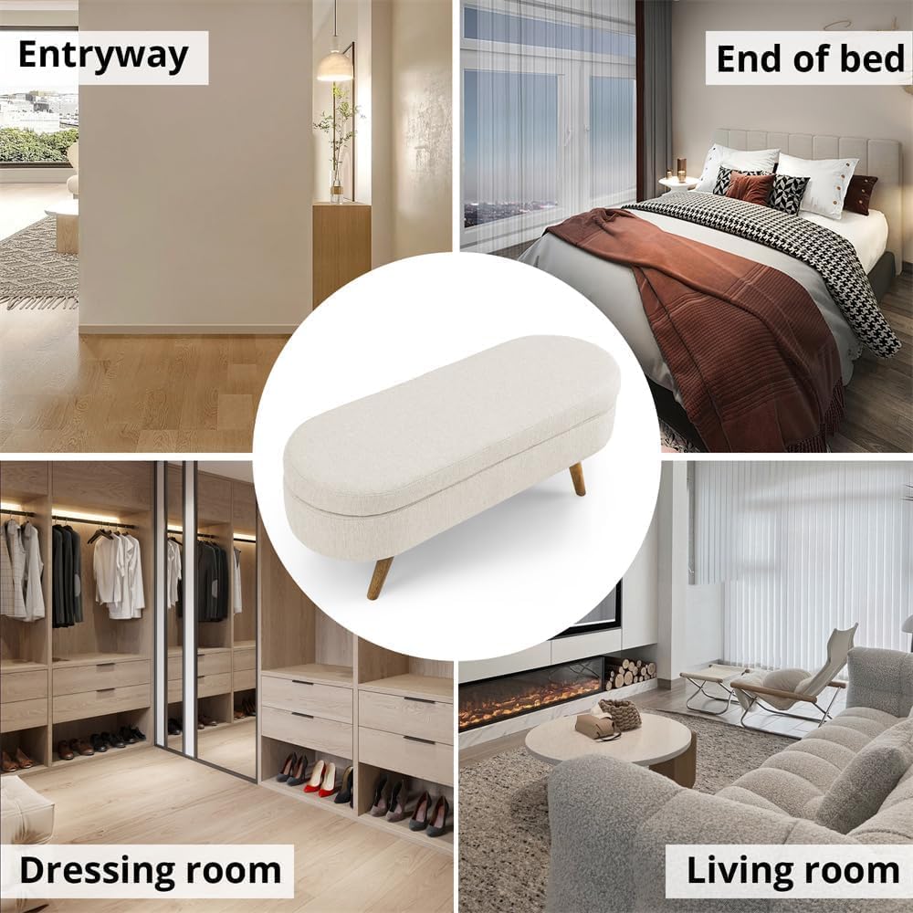43.5" Ottoman with Storage, Storage Ottoman Bench with Safety Hinge, Linen End of Bed Bench, Upholstered Entryway