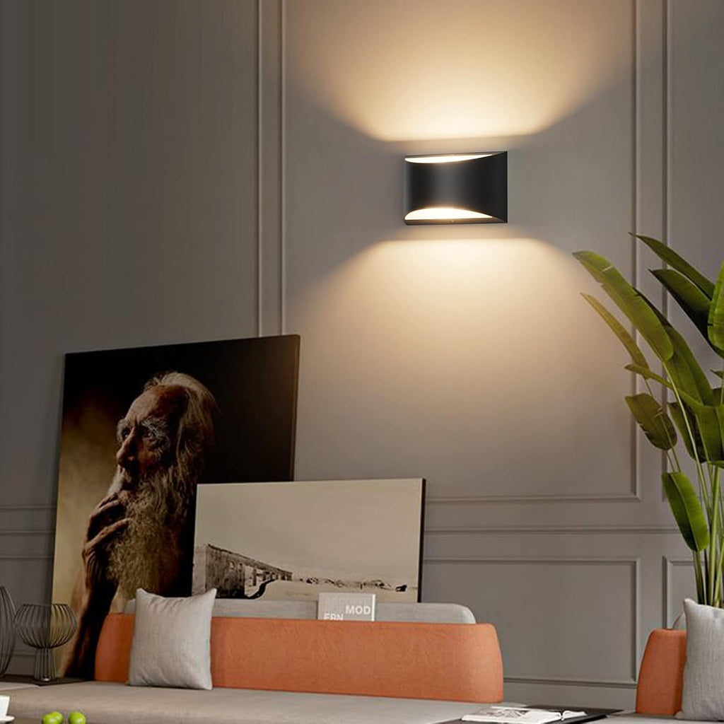 Black Modern LED Wall Sconce Hardwired Indoor Wall Lights Set of 2 Up and Down Wall Mount Light for Living Room