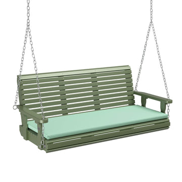 Wooden Porch Swing, Heavy Duty 880 LBS Hanging Patio Bench with Extra Cushion for Lawn| Garden| Courtyard (Green, 5