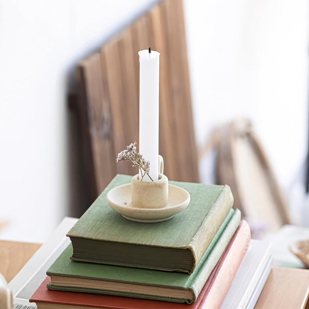 2 Pcs Ceramic Taper Candle Holder with Handle, Tapered Nordic Style Candle Stick Holders, Candlestick for Wedding
