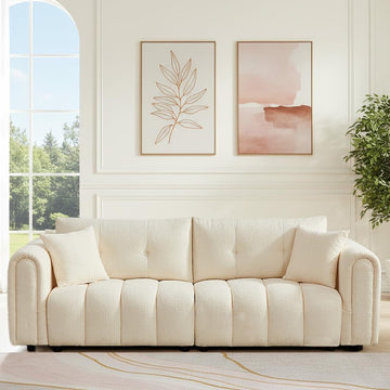 91.5" W Cloud Boucle Sofa for Living Room, Modern Comfy Boucle Couch with Rolled Arms and Soft Pillows