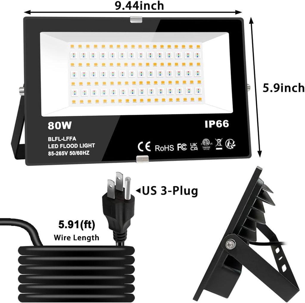 LED Flood Light Outdoor 800W Equivalent 8000LM Smart RGB Landscape Lighting | APP Control, DIY Scenes - Timing