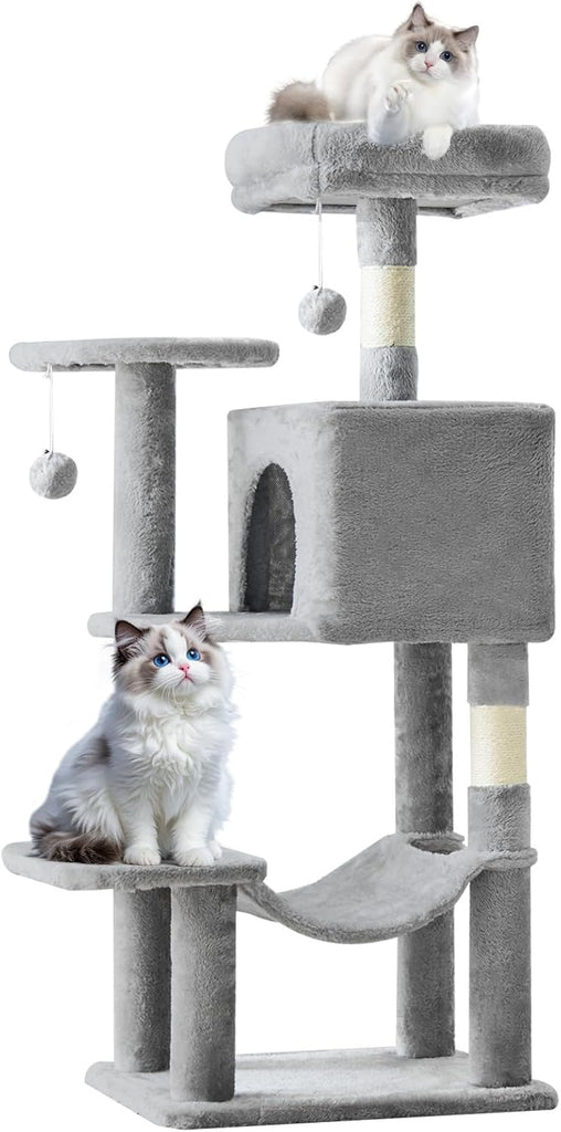 44 Inch Cat Tree Tower, Cat Climbing Tower with Natural Sisal Scratching Posts, Hammock