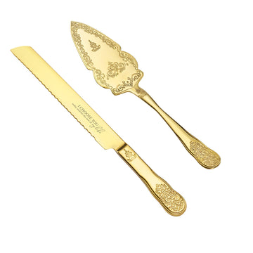 Gold Cake Cutting Set for Wedding, Wedding Cake Knife and Server