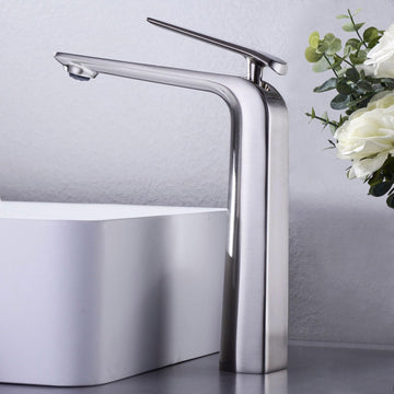 Tall Vessel Sink Faucet, Premium Brass Mixer Tap Brushed Nickel Single Handle Vanity Faucet 1 Hole