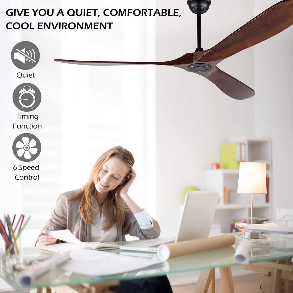 72 Inch Ceiling Fan No Light ，Wood Outdoor Ceiling Fans for Patios Living Room Garage Gazebo Mid Century Modern
