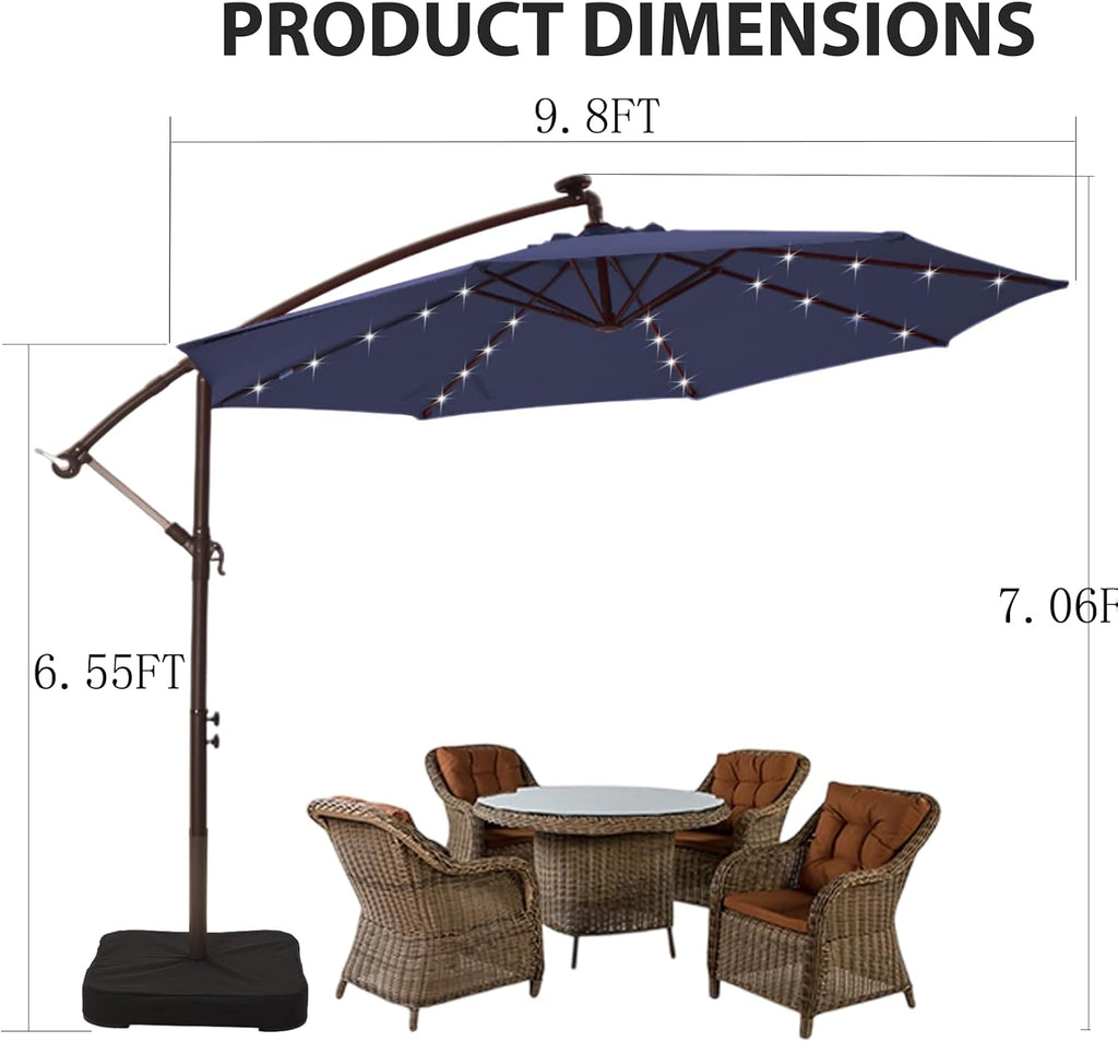 10ft Offset Solar LED Cantilever Umbrella