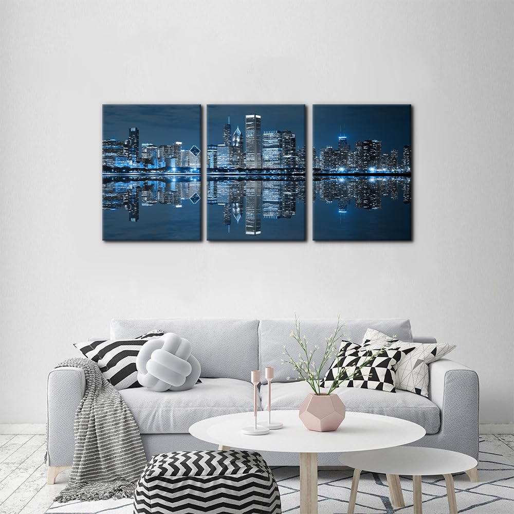 Chicago Cityscape Modern Canvas Wall Prints Artwork Skyscrapers at Night View Paintings City Skyline Pictures