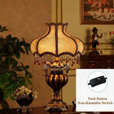 Victorian Crystal Table Lamp, 20.1-inch Resin Base, Gold Antique Design with Crystal Pendants, Silk Shade