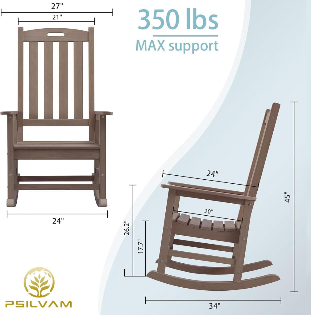 Outdoor Rocking Chairs Set of 2, Oversized Porch Rocker (Brown) | Weather Resistant Rocking Chairs with High Back