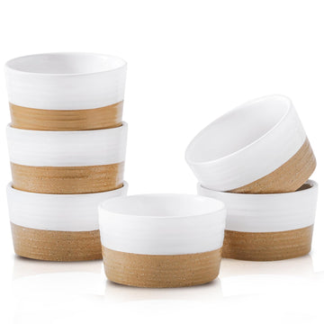 6 oz Stoneware Ramekin Oven Safe Set of 6, Mini Bowls for Dipping, Brulee, Custard, Farmhouse White Wedding Gift