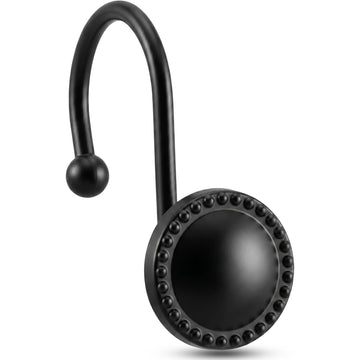 Shower Curtain Hooks, Rust-Resistant Decorative Rings, 12-Pack, Black