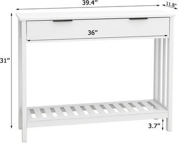 White Narrow Console Table with Drawer Storage Shelf, Modern Wooden Entryway Sofa Table, 39 Inch Slim Behind Couch