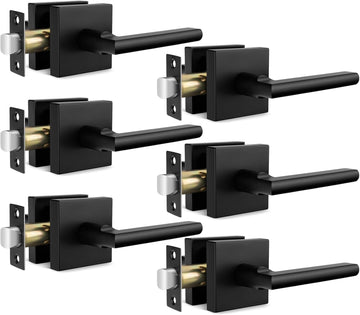 Black Door Handles Interior, Passage Matte Black Closet Door Handles, Square Black Door Lever Interior (6 Pack)