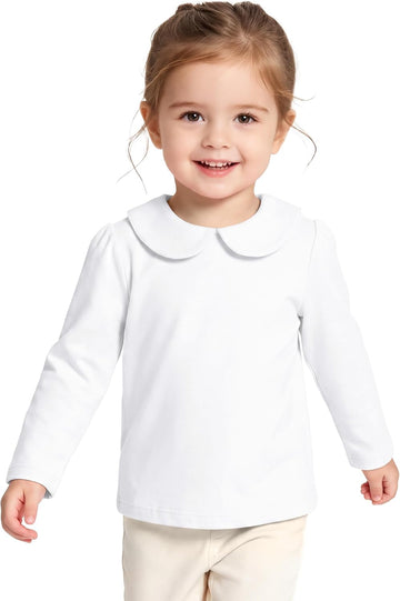 Toddler Girl Long Sleeve Shirts Peter Pan Collar Cotton Blouse Tops