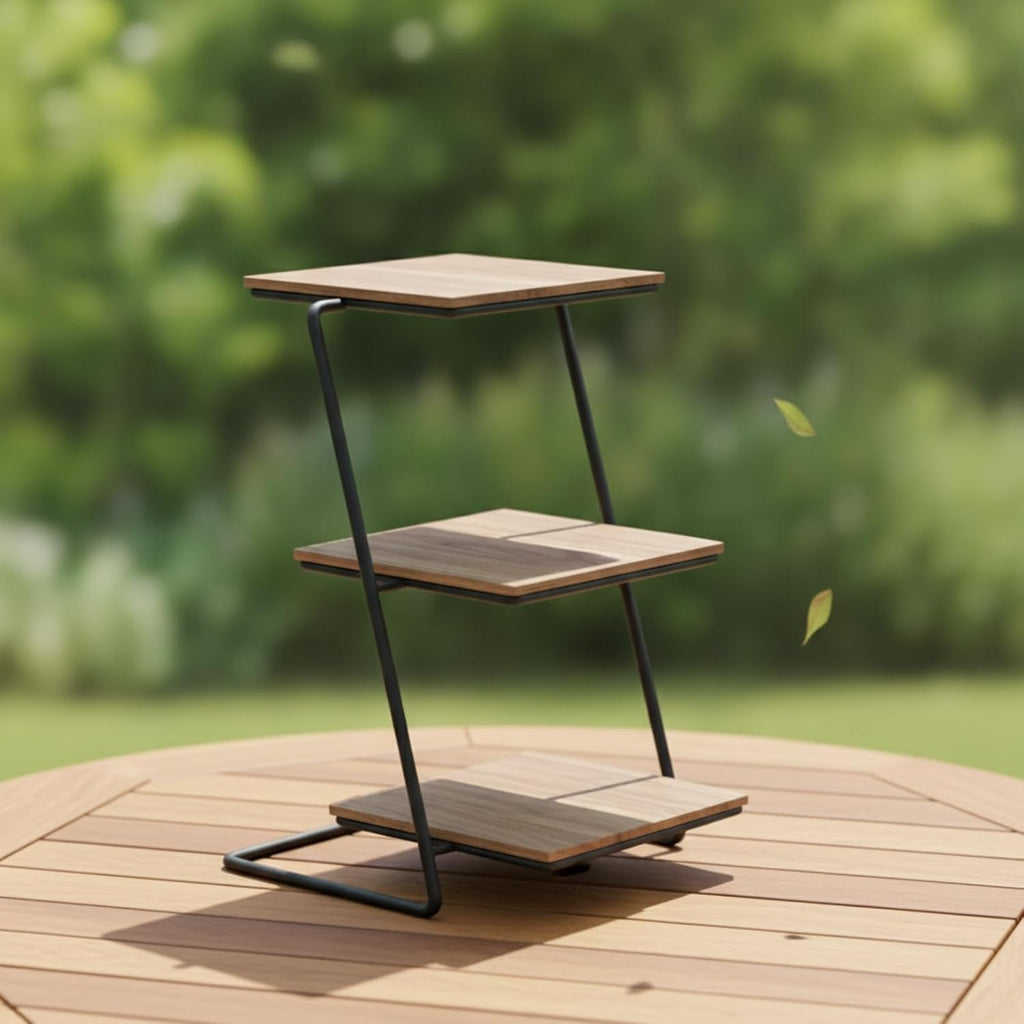 Three Tier Dessert Stand Tiered Serving Stand Cake Stand Display Rack With Sturdy Iron And Wood Shelves compact