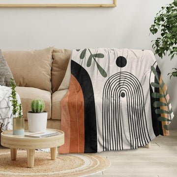 Abstract Modern Throw Blanket Boho Minimalist Mid Century Sun Aesthetic Soft Warm Bed Bedding Women Blankets