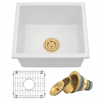 White Undermount Bar Sink 15 X17 inch, Small Composite Bar Sink