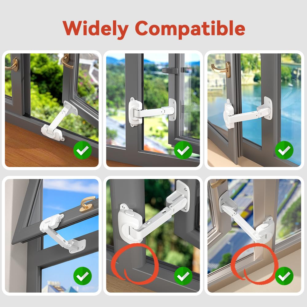 2 Pack Updated Baby Window Safety Lock, Childproof Window Restrictor for UPVC, Adjustable Winodw Guard for Wooden