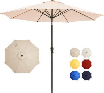 9FT Large Outdoor Patio Umbrella Pool Market Umbrella-UV Resistant, Easy Push Button Tilt and Crank - Beige