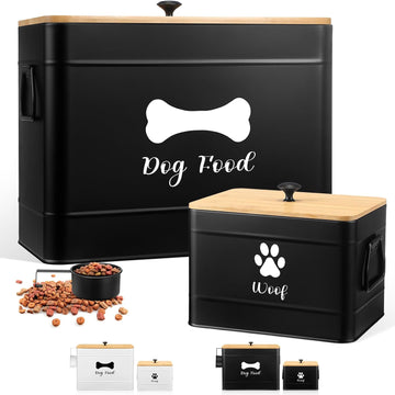 2Pcs Extra Large Metal Dog Food Containers Airtight 12&3.5 Lb, Black