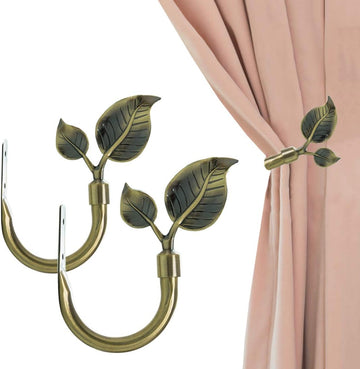 Leaf Shaped Curtain Tieback Holdbacks 2pcs, Handmade Metal Curtain Side Holders for Wall, Curtain Hook Pull Backs for