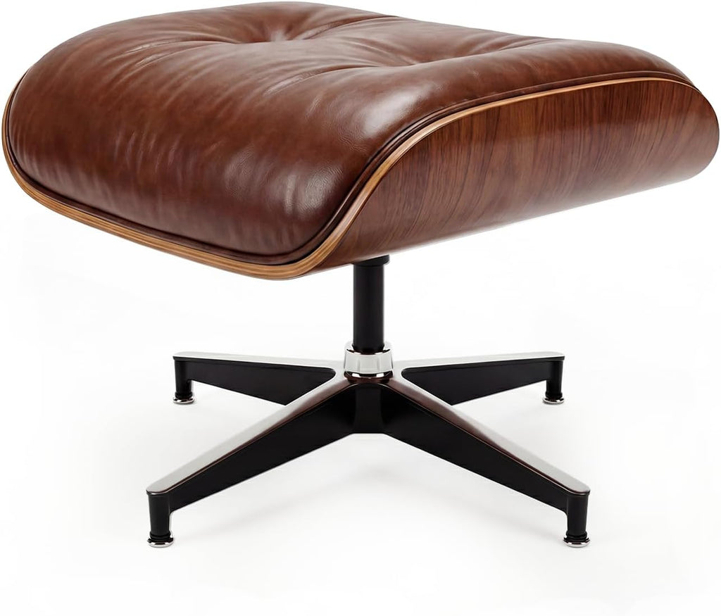 Modern Reading Chair and Ottoman — Walnut Leather