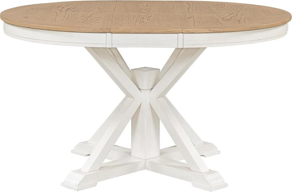 Extendable Round Dining Table for 4-8, Farmhouse 42"-54'' Expandable Kitchen Table with Removable Leaf and Pedestal