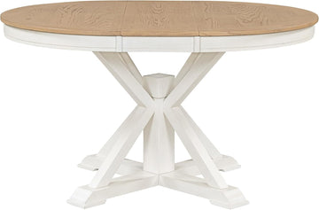 Extendable Round Dining Table for 4-8, Farmhouse 42"-54'' Expandable Kitchen Table with Removable Leaf and Pedestal