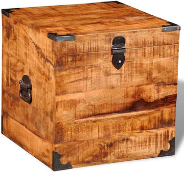 Handmade Cubic Storage Chest, Solid Rough Mango Wood Decorative Trunk, Vintage Style Organizer Bin , 18 x 18 x 18