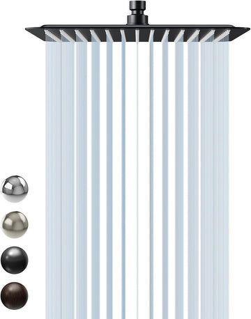 12 Inch Rain Shower Head 304 Stailess Steel Matte Black High Pressure Rainfall Showerhead Water Saving